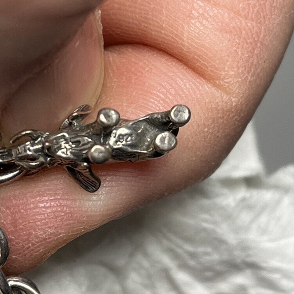 Sterling Silver Charm Bracelet Elephant Ships Wheel Fish Star USMC Vintage 1990s - Picture 10 of 16